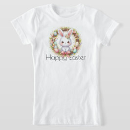 Camiseta Feliz Pascua con conejo de Pascua y flores