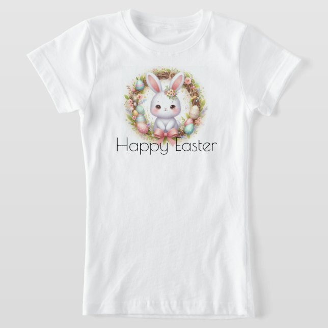 Camiseta Feliz Pascua con conejo de Pascua y flores (Distribución)