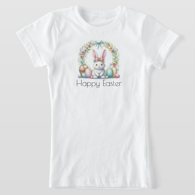 Camiseta Feliz Pascua con conejo de Pascua y flores (Distribución)