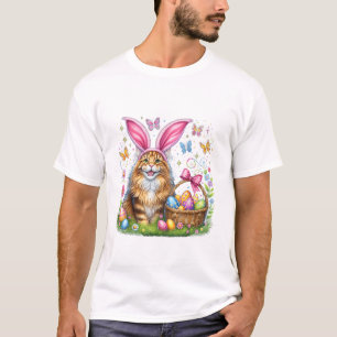 Camiseta Feliz Pascua Conejito Adorable Gato Maine Coon Hue
