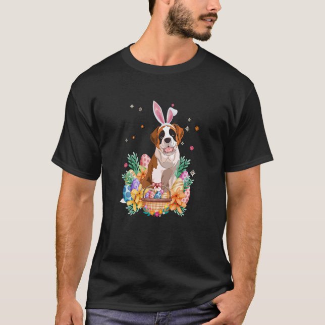 Camiseta Feliz Pascua Conejito Conejito San Bernard con Bun (Anverso)