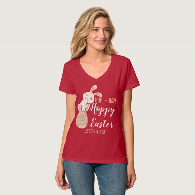 Camiseta Feliz Pascua, conejito de Pascua simple y linda fa (Anverso completo)