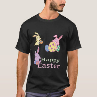 Camiseta Feliz Pascua conejitos lindos con canastas huevos