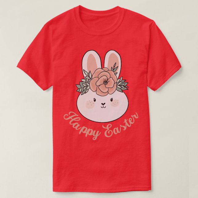 Camiseta Feliz Pascua, Conejo De Pascua Con Un Cr De Flor (Diseño del anverso)