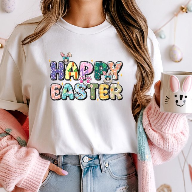 Camiseta Feliz Pascua, conejo floral (Subido por el creador)