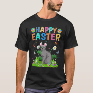 Camiseta Feliz Pascua Conejo Huevo Gracioso Gato Azul Ruso 