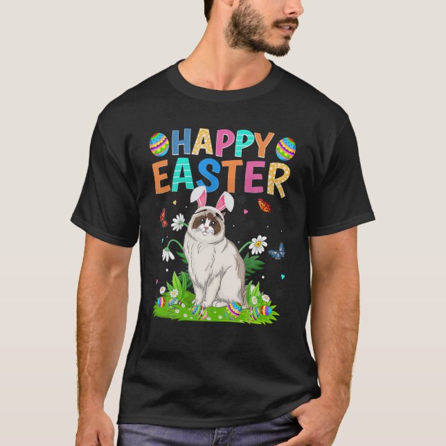 Camiseta Feliz Pascua Conejo Huevo Gracioso Ragdoll Cat Eas (Anverso)