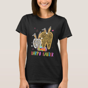 Camiseta Feliz Pascua Cute Leopard Bunny Tooth Eggs de Pasc