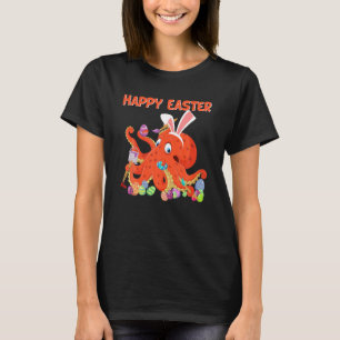 Camiseta Feliz Pascua de Octopus Pintando Huevos de Pascua