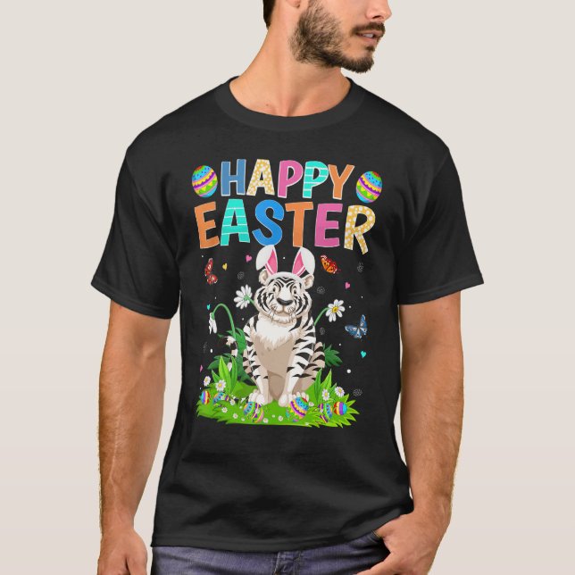 Camiseta Feliz Pascua de Pascua con huevo divertido tigre b (Anverso)