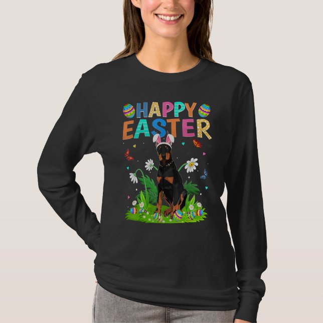 Camiseta Feliz Pascua de Pascua Conejo Huevo Divertido Dobe (Anverso)