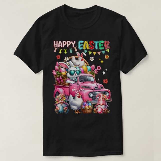 Camiseta Feliz Pascua De Pollo Conejo En Caza De Camiones (Diseño del anverso)