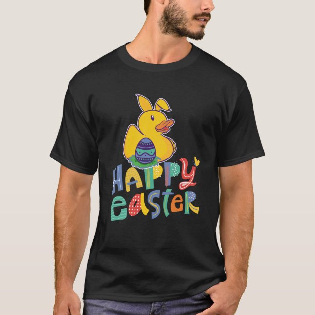 Camiseta Feliz Pascua de Rubber Duck Bunny Ears Easter Eggs (Anverso)