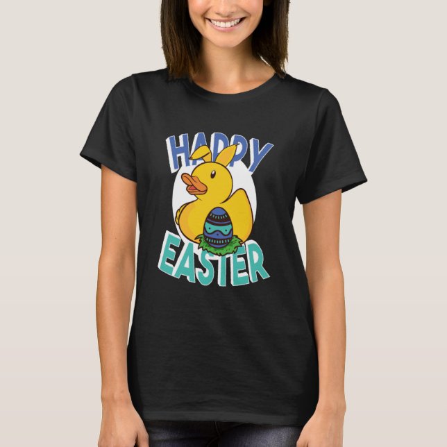 Camiseta Feliz Pascua de Rubber Duck Bunny Ears Easter Eggs (Anverso)