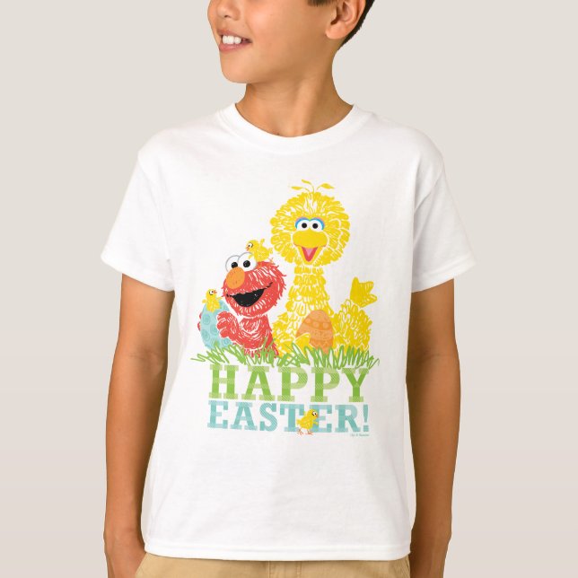 Camiseta Feliz Pascua desde Elmo y Big Bird (Anverso)