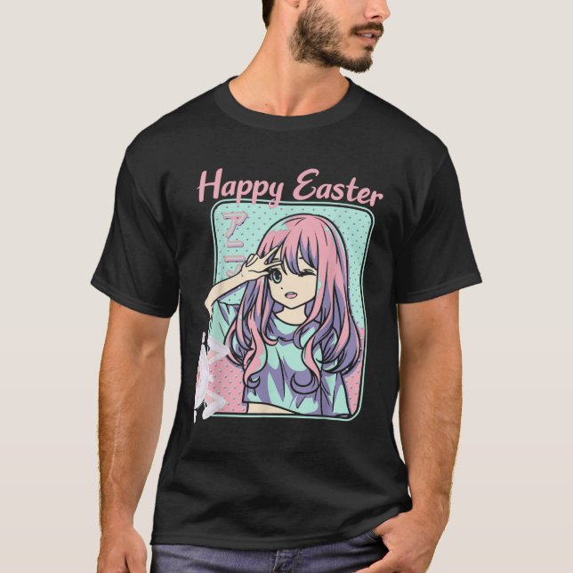 Camiseta Feliz Pascua, Día de Pascua, Chica de Kawaii Anime (Anverso)