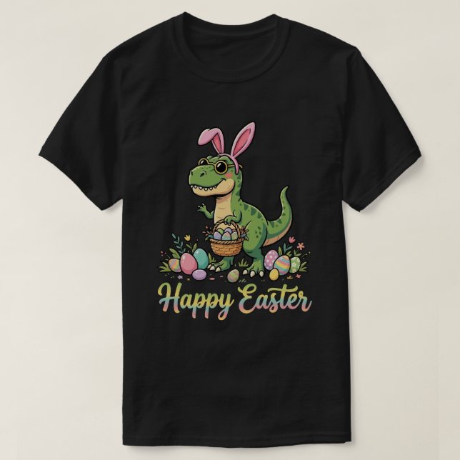 Camiseta Feliz Pascua Dinosaurio Conejito Dino  (Diseño del anverso)