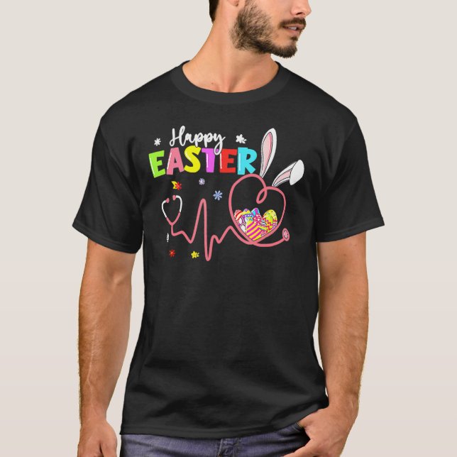 Camiseta Feliz Pascua Enfermera Conejo Conejo Huevos Stetho (Anverso)