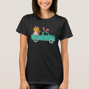 Camiseta Feliz Pascua Gato Conejo Montando Camión Niños Inf