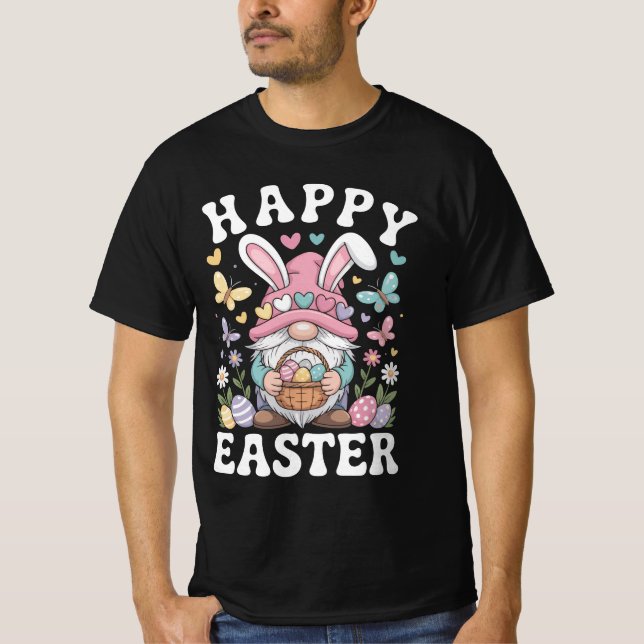 Camiseta Feliz Pascua Gnomo Con Orejas De Conejo Huevos Col (Anverso)
