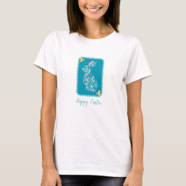 Camiseta Feliz Pascua Hermoso Bunny Floral Blue