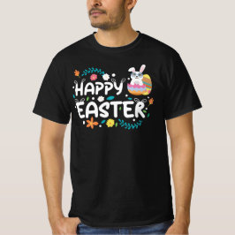 Camiseta Feliz Pascua, Huevos, Conejo y Flores