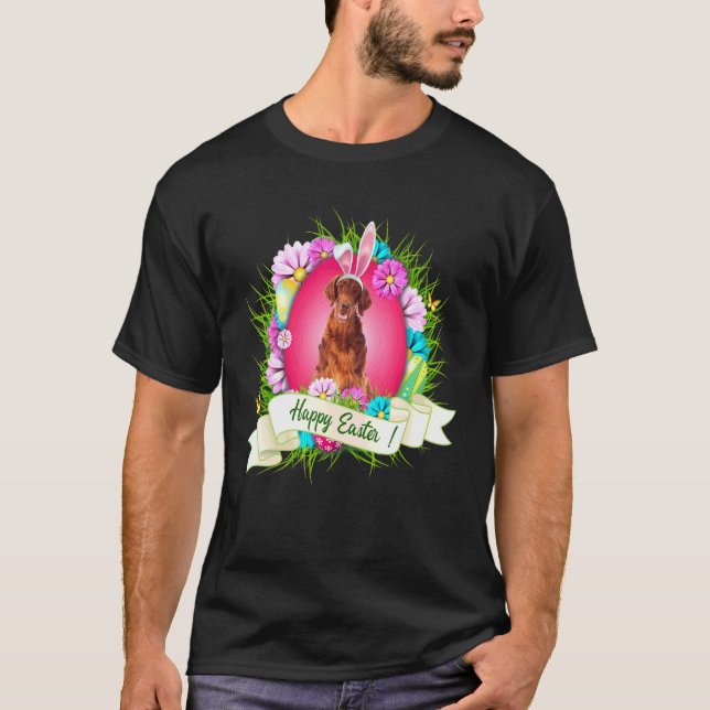 Camiseta Feliz Pascua Irlandés Setter con huevos de oreja c (Anverso)