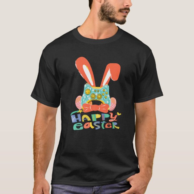 Camiseta Feliz Pascua Joystick Bunny Tie Divertidos niños d (Anverso)