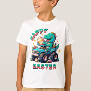 Camiseta Feliz Pascua Kawaii Baby Dinosaur Monster Camión