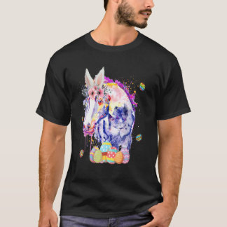 Camiseta Feliz Pascua Linda Conejo Colorido Caballo Flores