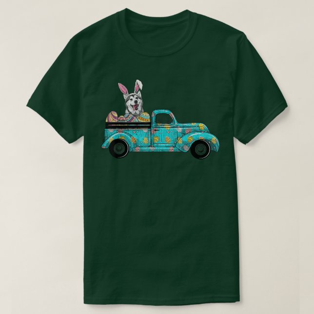 Camiseta Feliz Pascua, lindo conejillo conejito perro Husky (Diseño del anverso)