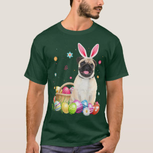Camiseta Feliz Pascua, lindo conejito de pug de perro 