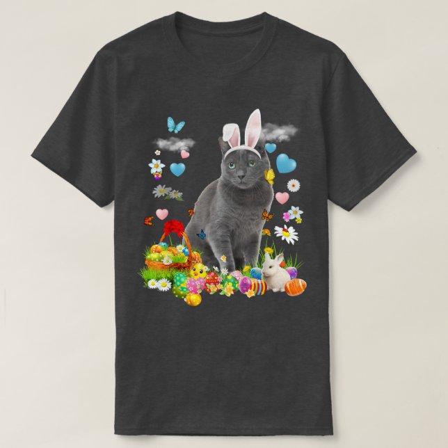 Camiseta Feliz Pascua, lindo gato conejo, máscara rusa de h (Diseño del anverso)