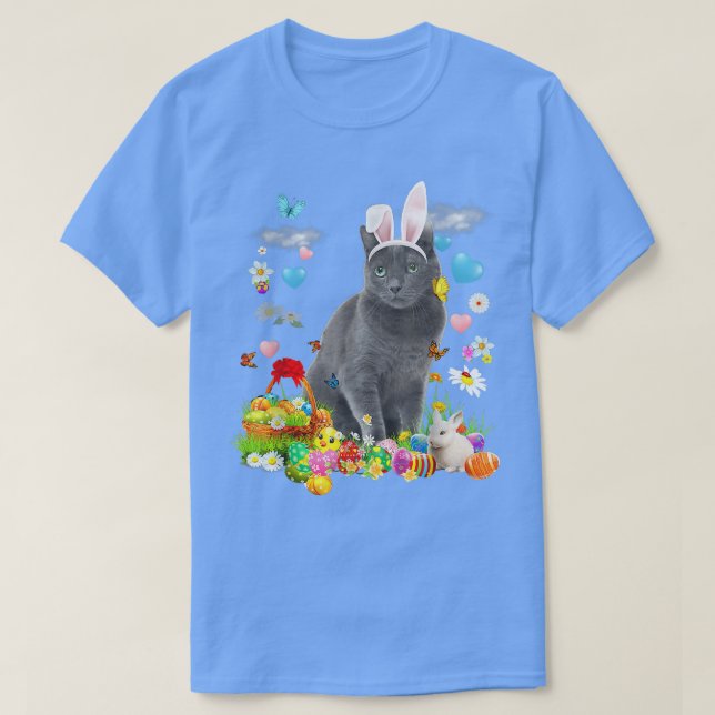 Camiseta Feliz Pascua, lindo gato conejo, máscara rusa de h (Diseño del anverso)