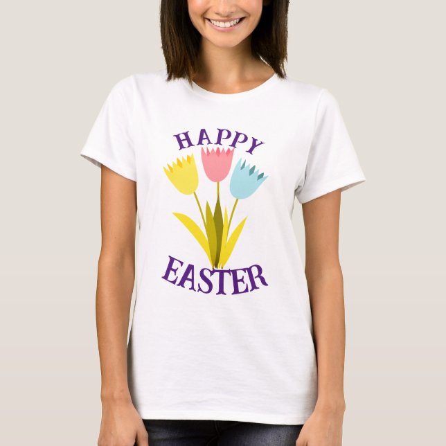 Camiseta Feliz Pascua lindo Tulip Flowers (Anverso)