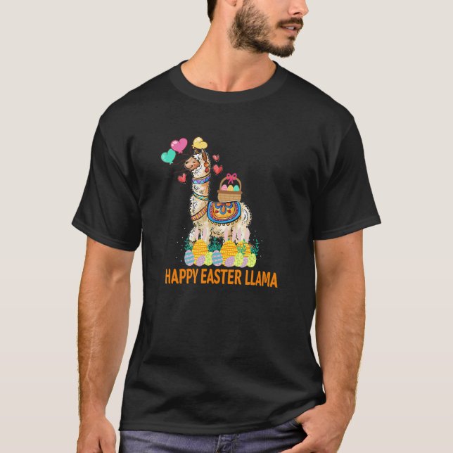 Camiseta Feliz Pascua Llama Bunny Graciosos Huevos Cazando  (Anverso)