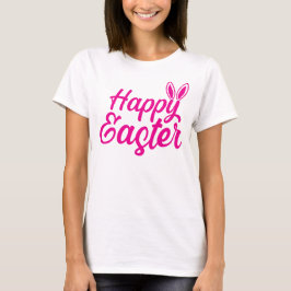Camiseta Feliz Pascua, Orejas De Conejo En Texto Rosa