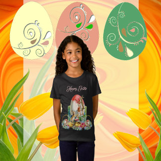 Camiseta Feliz Pascua, pollitos de conejo acuarela Floral W