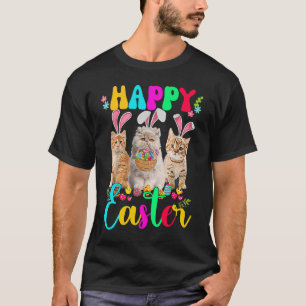 Camiseta Feliz Pascua Tres Gatos Con Gato De Conejo De Arej
