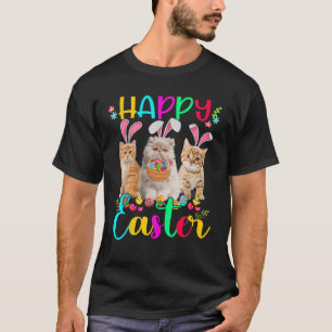 Camiseta Feliz Pascua Tres Gatos Con Gato De Conejo De Arej