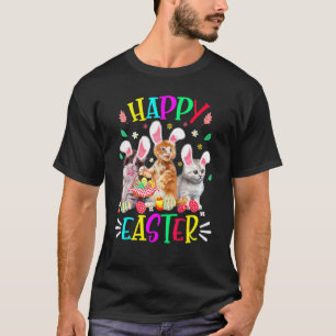 Camiseta Feliz Pascua Tres Gatos Conejito Oído Cat Pascua