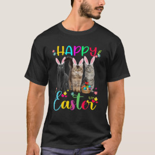 Camiseta Feliz Pascua, tres gatos llevando una cesta de las