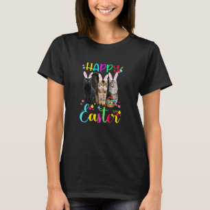 Camiseta Feliz Pascua Tres Gatos Usando Cesta de Orejas Con