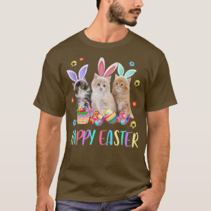 Camiseta Feliz Pascua Tres Gatos Usando Conejito Ear Kitty 