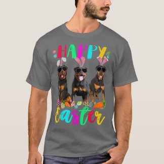 Camiseta Feliz Pascua Tres Rottweiler Con Orejas Conejitas 
