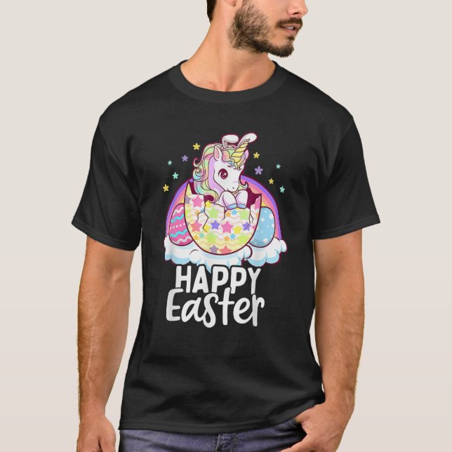 Camiseta Feliz Pascua Unicornio a los niños Chicas de conej (Anverso)