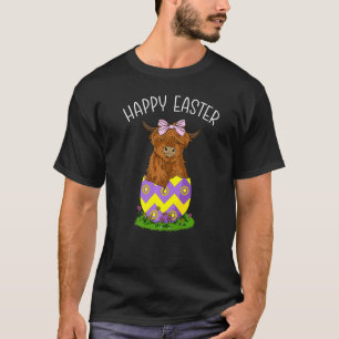 Camiseta Feliz Pascua Vaca de las Highlands Escocesas Huevo