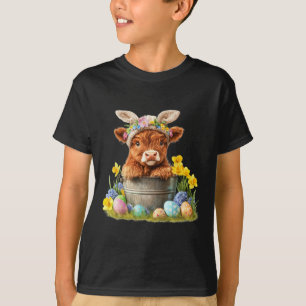 Camiseta Feliz Pascua Vaca Escocesa Ternera Lindo Granja de