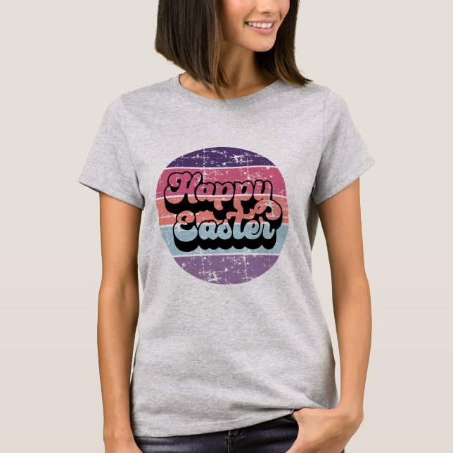 Camiseta Feliz Pascua Vintage Pastel Circle Retro Sunset (Anverso)