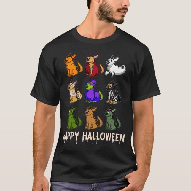 Camiseta Felíz pastor alemán pastor Bruja mami Halloween (Anverso)